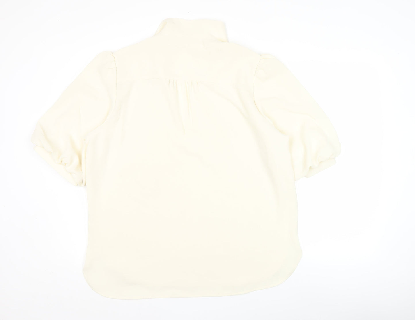 Yaya Women Ivory Blouse Size 14 Puff Sleeve Collared Top