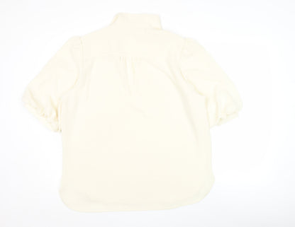 Yaya Women Ivory Blouse Size 14 Puff Sleeve Collared Top