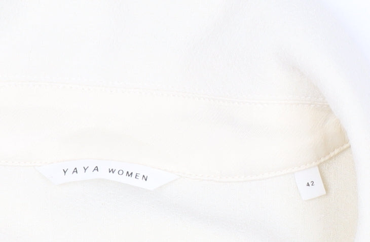 Yaya Women Ivory Blouse Size 14 Puff Sleeve Collared Top