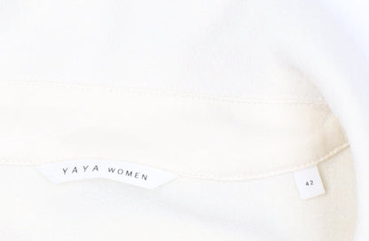 Yaya Women Ivory Blouse Size 14 Puff Sleeve Collared Top