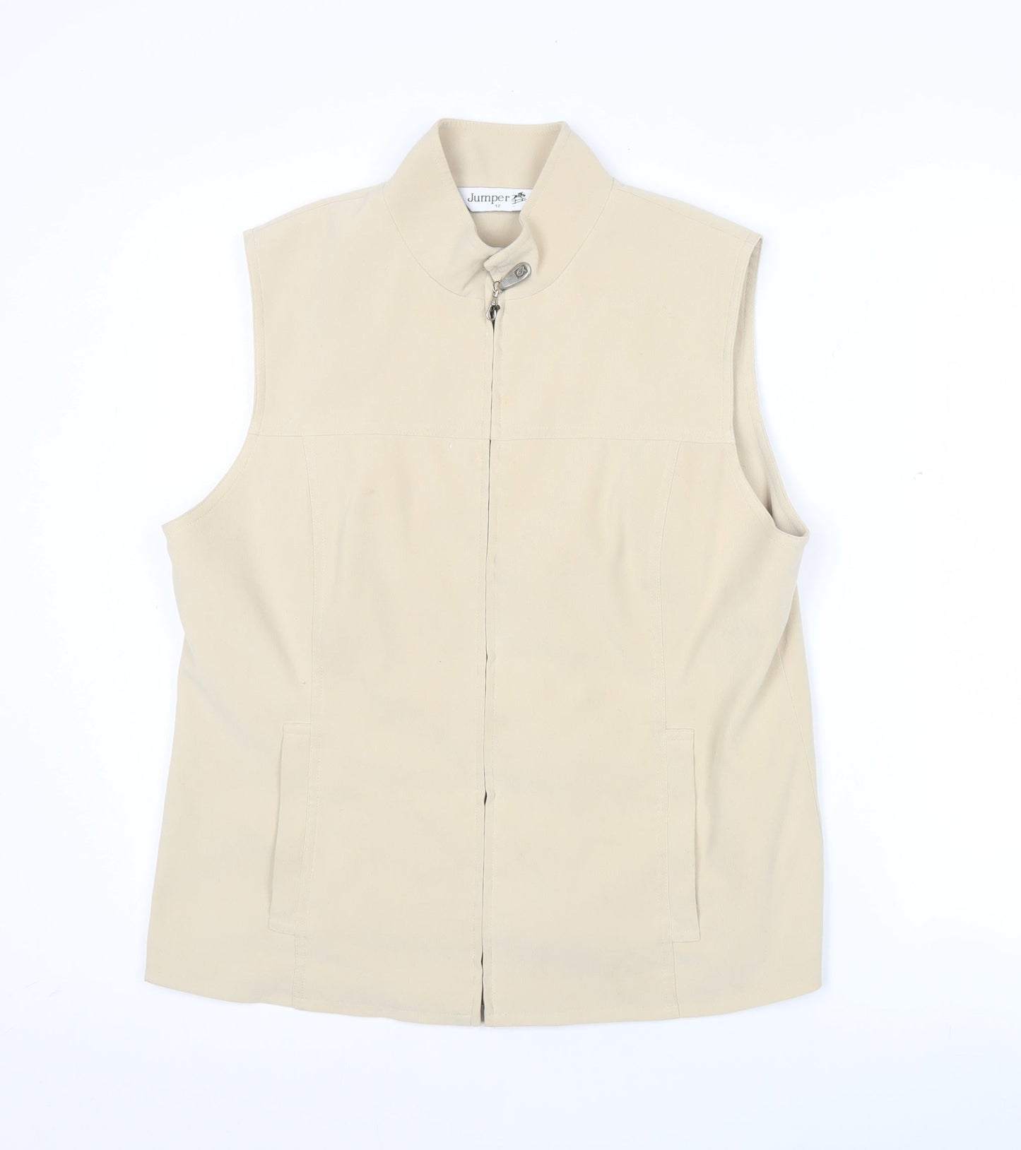Jumper Womens Beige Waistcoat Size 12 Sleeveless Zip Jacket