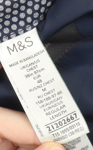Mens UK Size 38 Marks and Spencer Regular Blue Suit Jacket