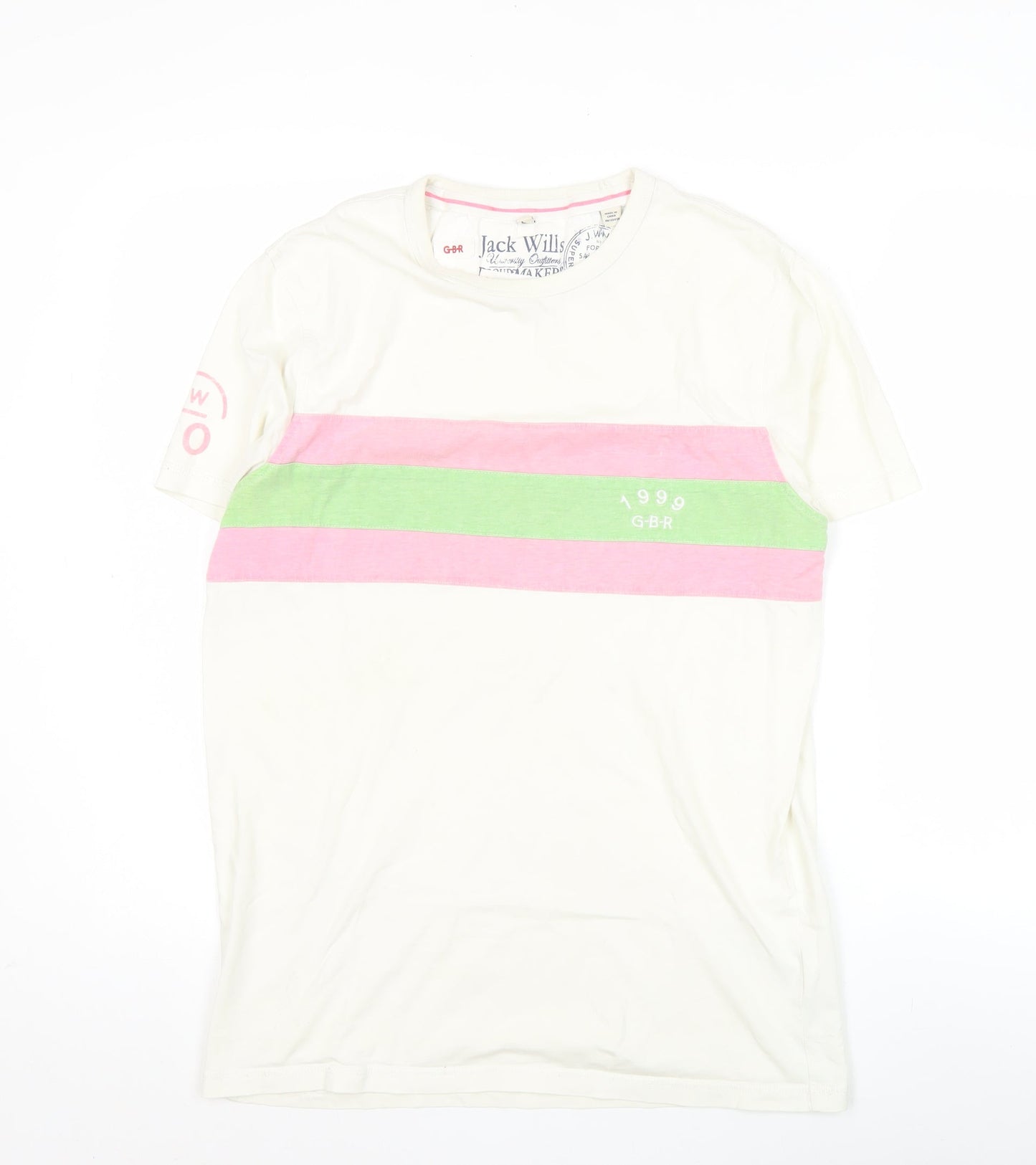 Jack Wills Men’s White Colourblock T-Shirt Size S Retro College Style