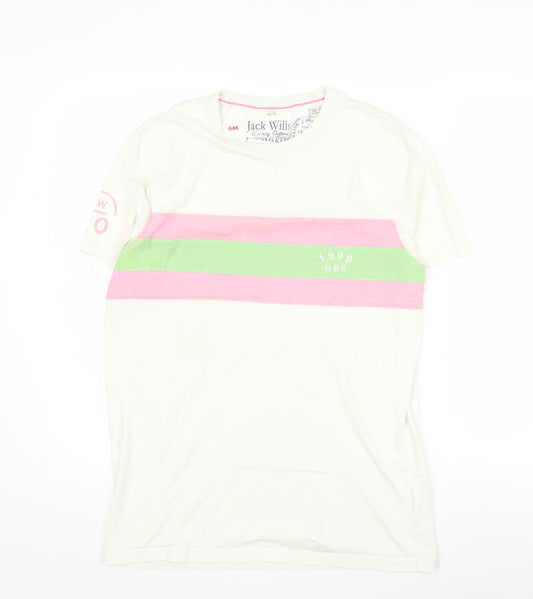 Jack Wills Men’s White Colourblock T-Shirt Size S Retro College Style