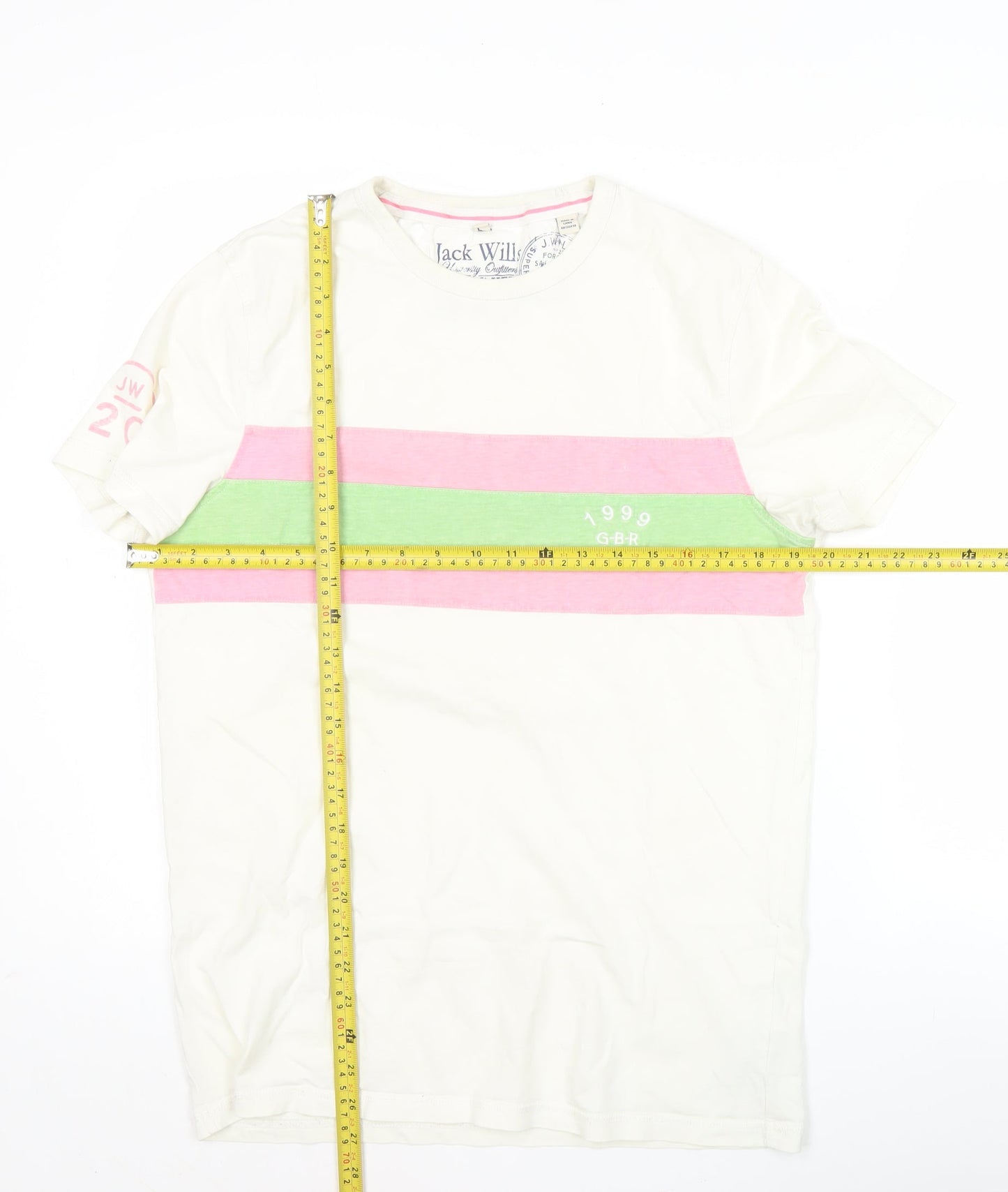 Jack Wills Men’s White Colourblock T-Shirt Size S Retro College Style