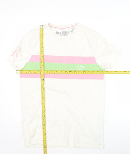 Jack Wills Men’s White Colourblock T-Shirt Size S Retro College Style