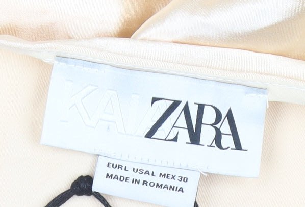 Zara Women Beige Midi Slip Dress Long Sleeve Viscose Stretch L