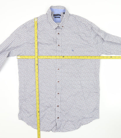 Giordano Men’s Blue Geometric Button-Up Shirt L Regular Fit Cotton