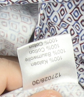 Giordano Men’s Blue Geometric Button-Up Shirt L Regular Fit Cotton