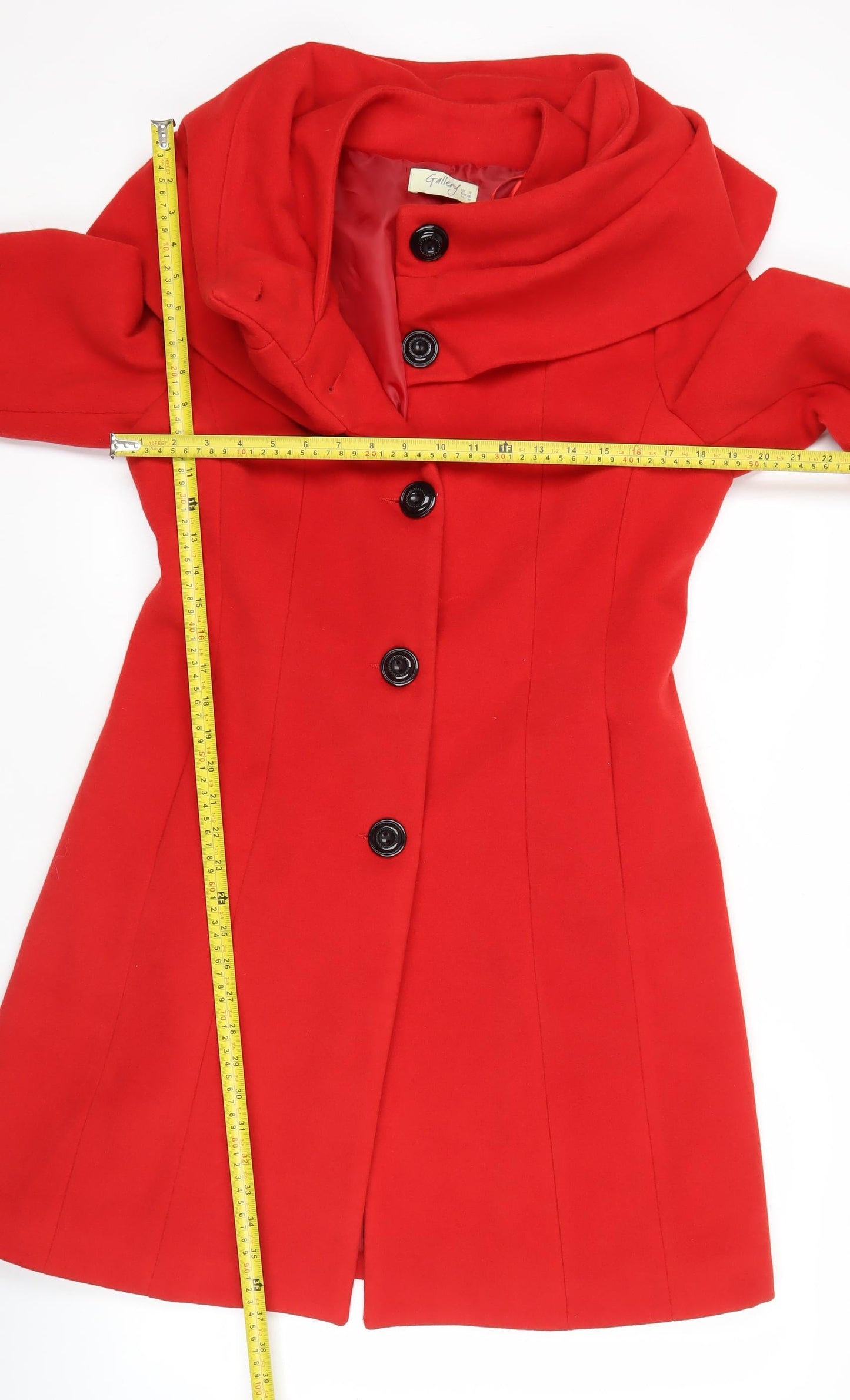 Gallery Women’s Red Long Overcoat UK 12 Polyester Blend