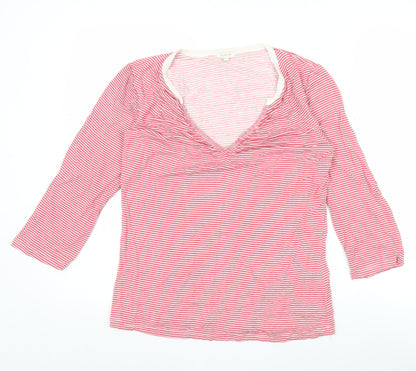 b.young Womens Pink Striped V-Neck XL 3/4 Sleeve Top
