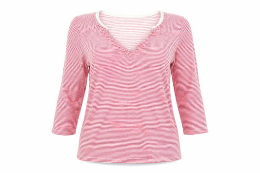 b.young Womens Pink Striped V-Neck XL 3/4 Sleeve Top