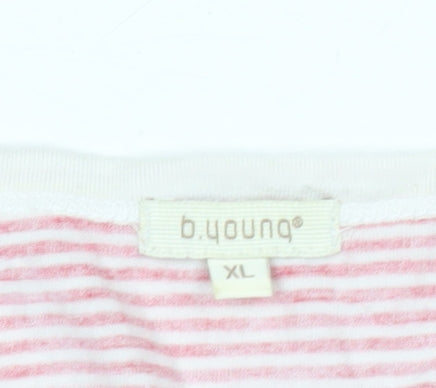 b.young Womens Pink Striped V-Neck XL 3/4 Sleeve Top