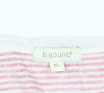 b.young Womens Pink Striped V-Neck XL 3/4 Sleeve Top