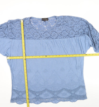 Amaya Women’s Blue Lace Tunic Blouse M Short Sleeve Casual Top