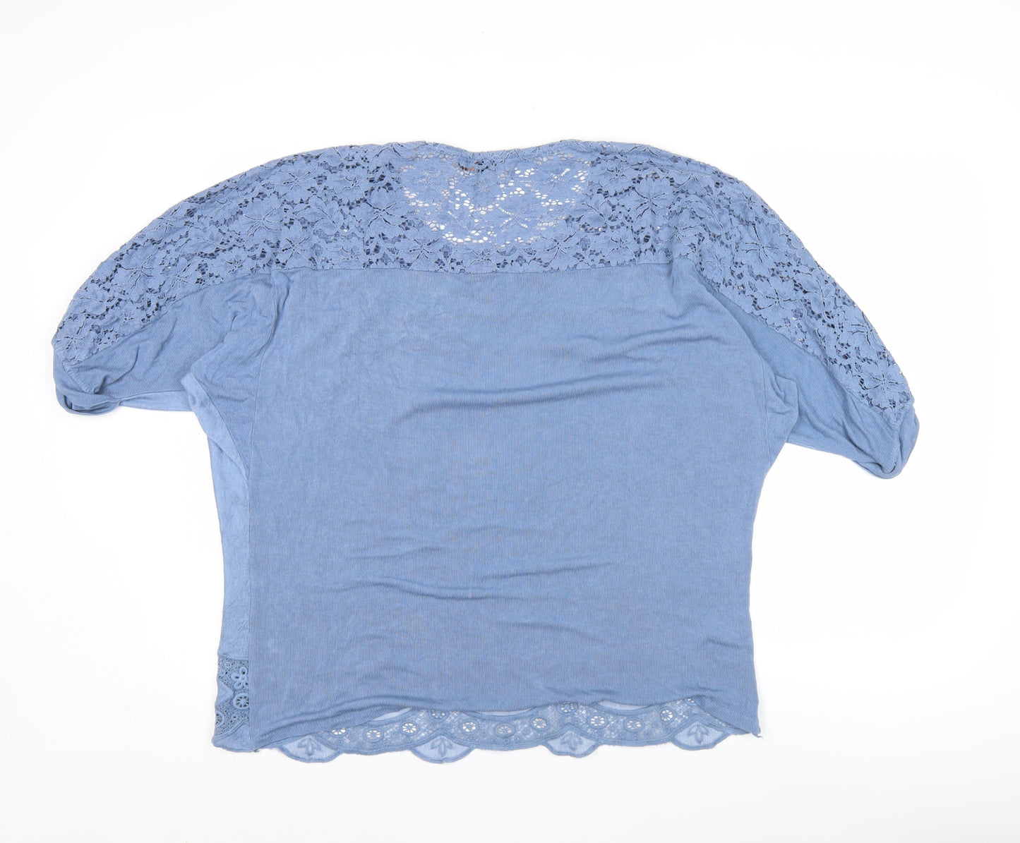 Amaya Women’s Blue Lace Tunic Blouse M Short Sleeve Casual Top