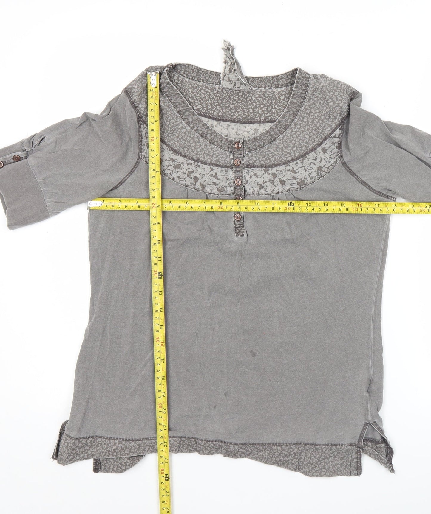 Next Women’s Grey Cotton Tunic Blouse Size 12 3/4 Sleeve