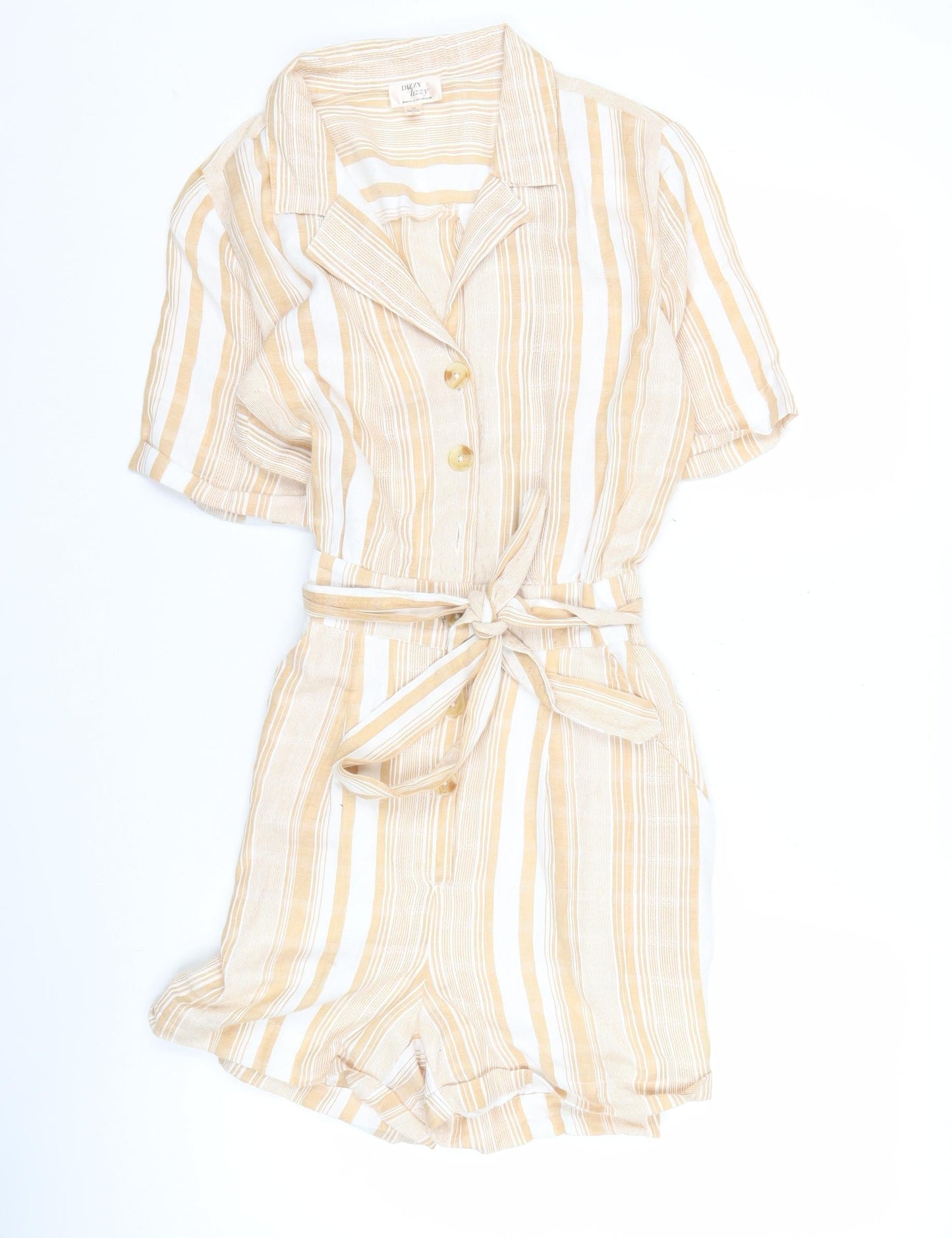 Dizzy Lizzy Women’s Beige Striped Cotton Playsuit Size M