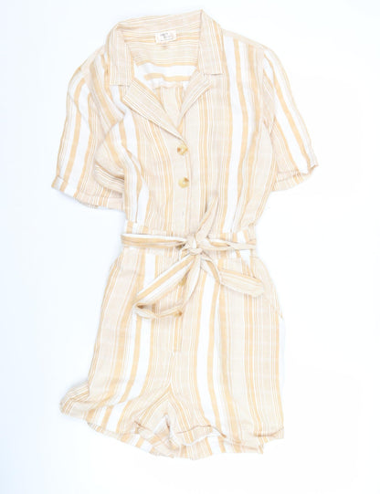 Dizzy Lizzy Women’s Beige Striped Cotton Playsuit Size M