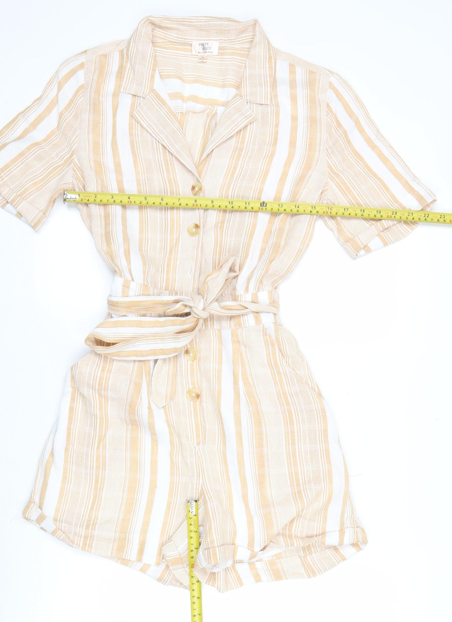 Dizzy Lizzy Women’s Beige Striped Cotton Playsuit Size M