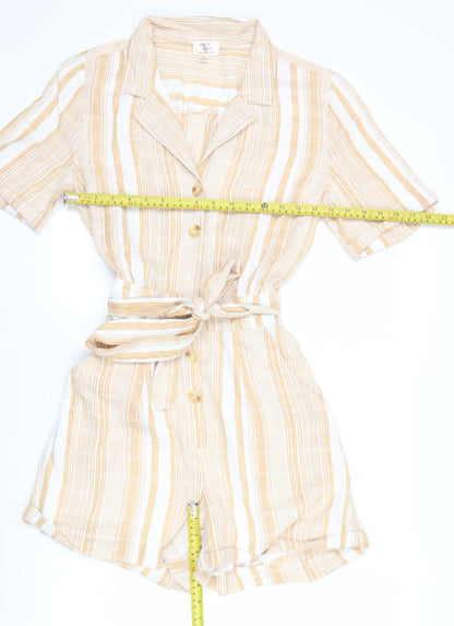 Dizzy Lizzy Women’s Beige Striped Cotton Playsuit Size M