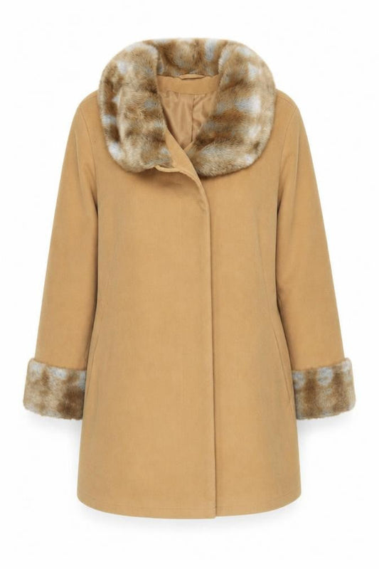 Creation Julex G.S Women’s Beige Wool Mid-Length Coat S Fur Trim