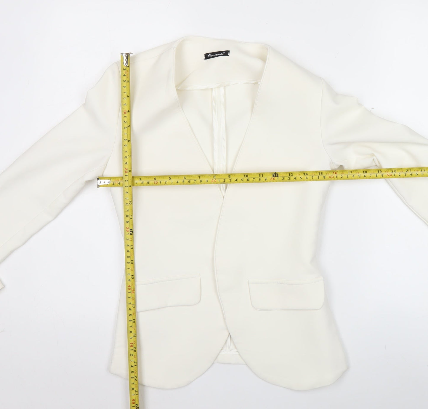 Mon Monde Womens Ivory XS Blazer Jacket Slim Fit Shawl Collar