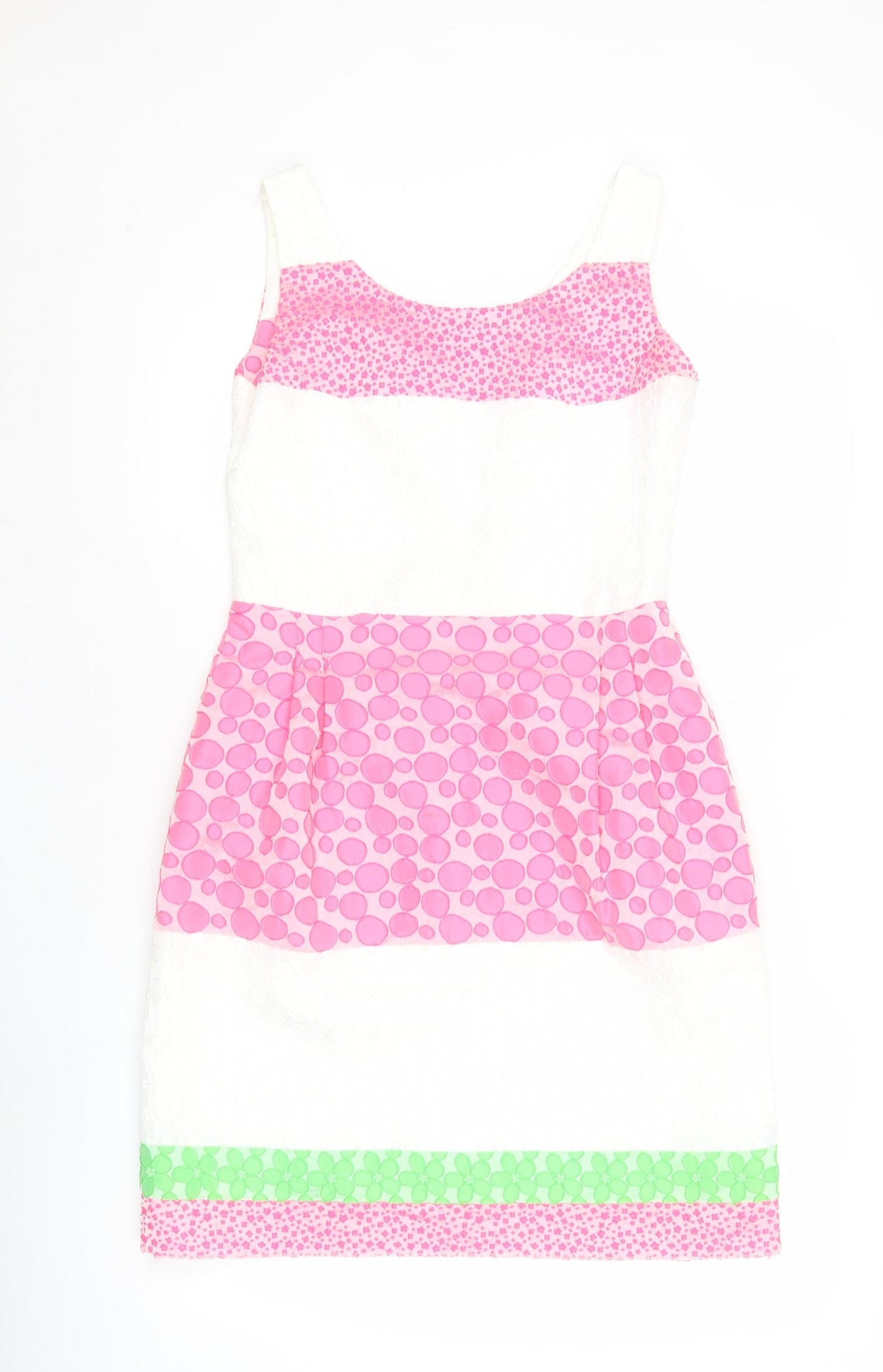 Laura Bernal Women’s Pink White Green Sheath Dress Size 10 Sleeveless