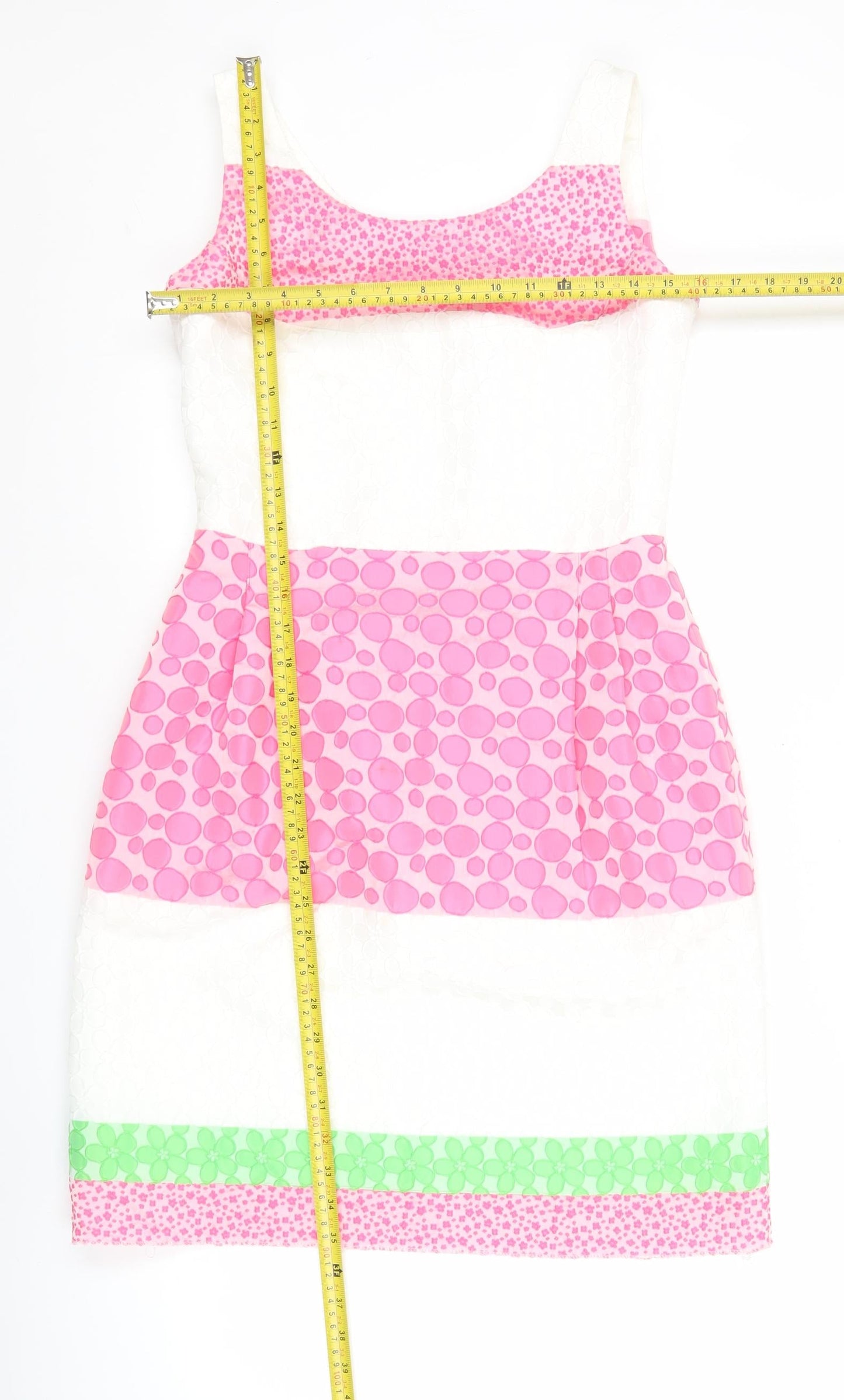 Laura Bernal Women’s Pink White Green Sheath Dress Size 10 Sleeveless