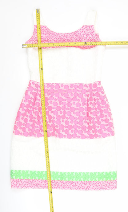 Laura Bernal Women’s Pink White Green Sheath Dress Size 10 Sleeveless