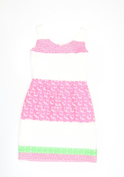 Laura Bernal Women’s Pink White Green Sheath Dress Size 10 Sleeveless