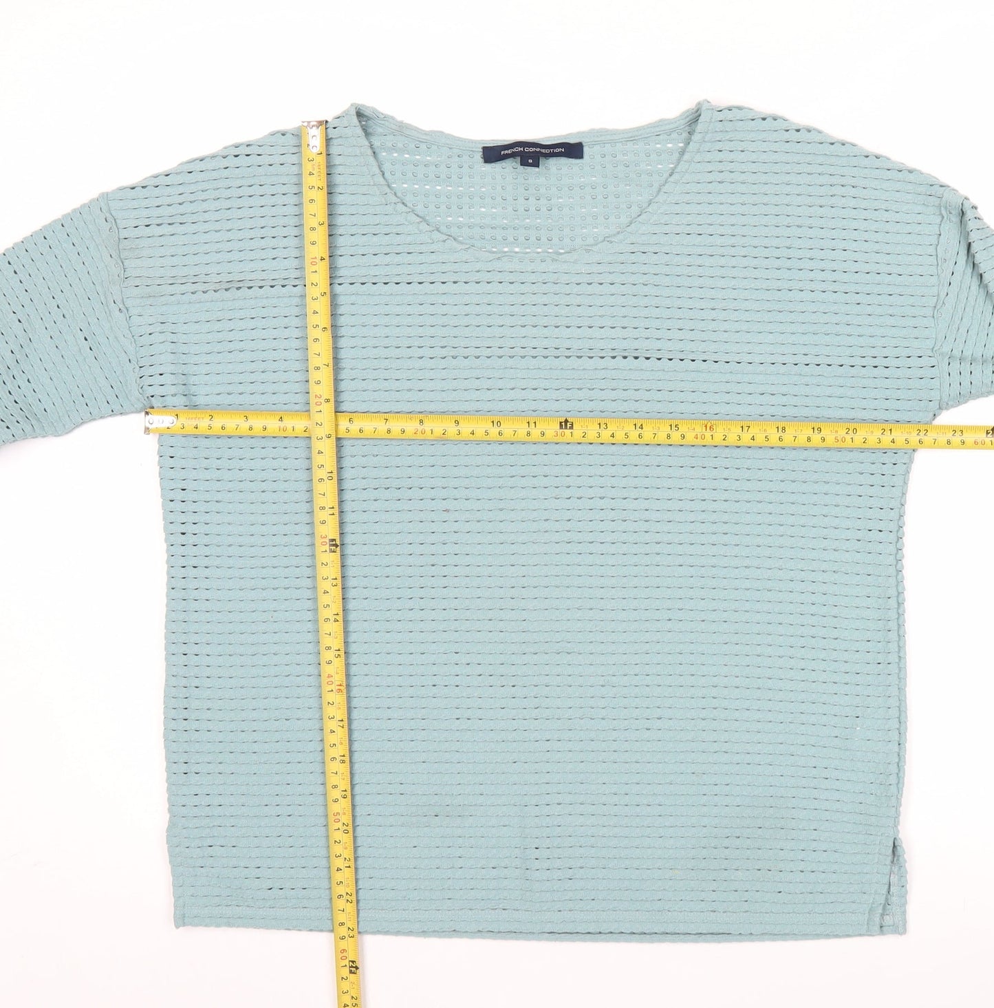 French Connection Womens Blue 3/4 Sleeve Basic Stretch Top Size S