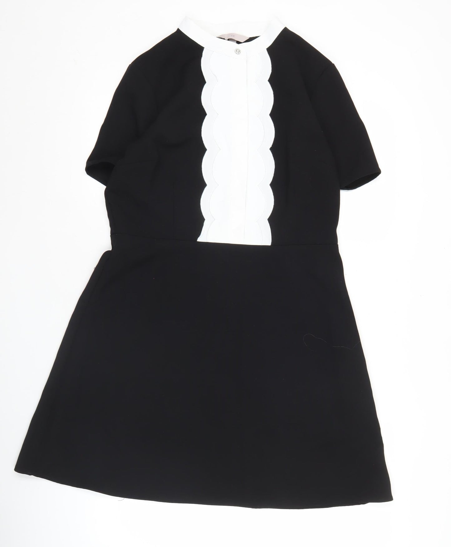 H&M Women’s Black White Collared A-Line Dress Size 12 Short Sleeve