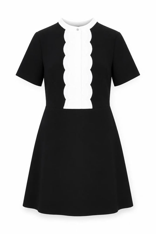 H&M Women’s Black White Collared A-Line Dress Size 12 Short Sleeve