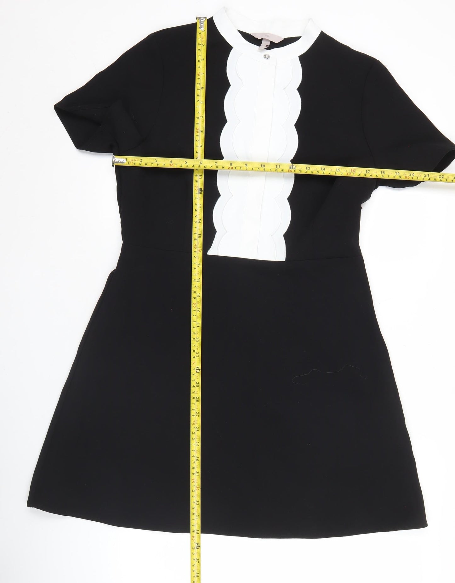 H&M Women’s Black White Collared A-Line Dress Size 12 Short Sleeve