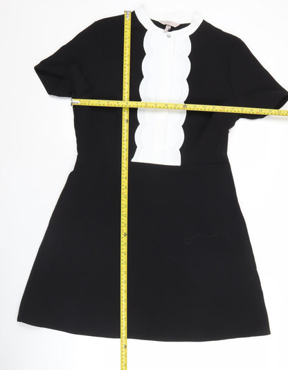 H&M Women’s Black White Collared A-Line Dress Size 12 Short Sleeve