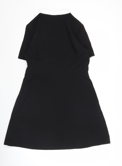 H&M Women’s Black White Collared A-Line Dress Size 12 Short Sleeve