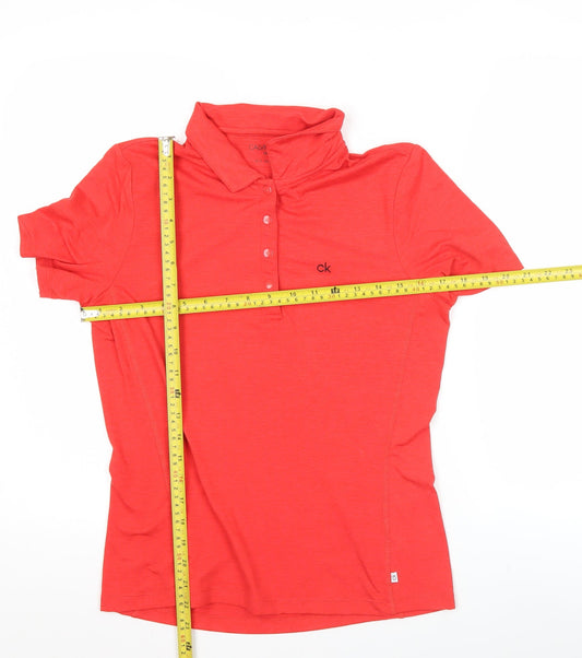 Calvin Klein Women Red Polo Shirt UK 10 Slim Fit Golf Activewear