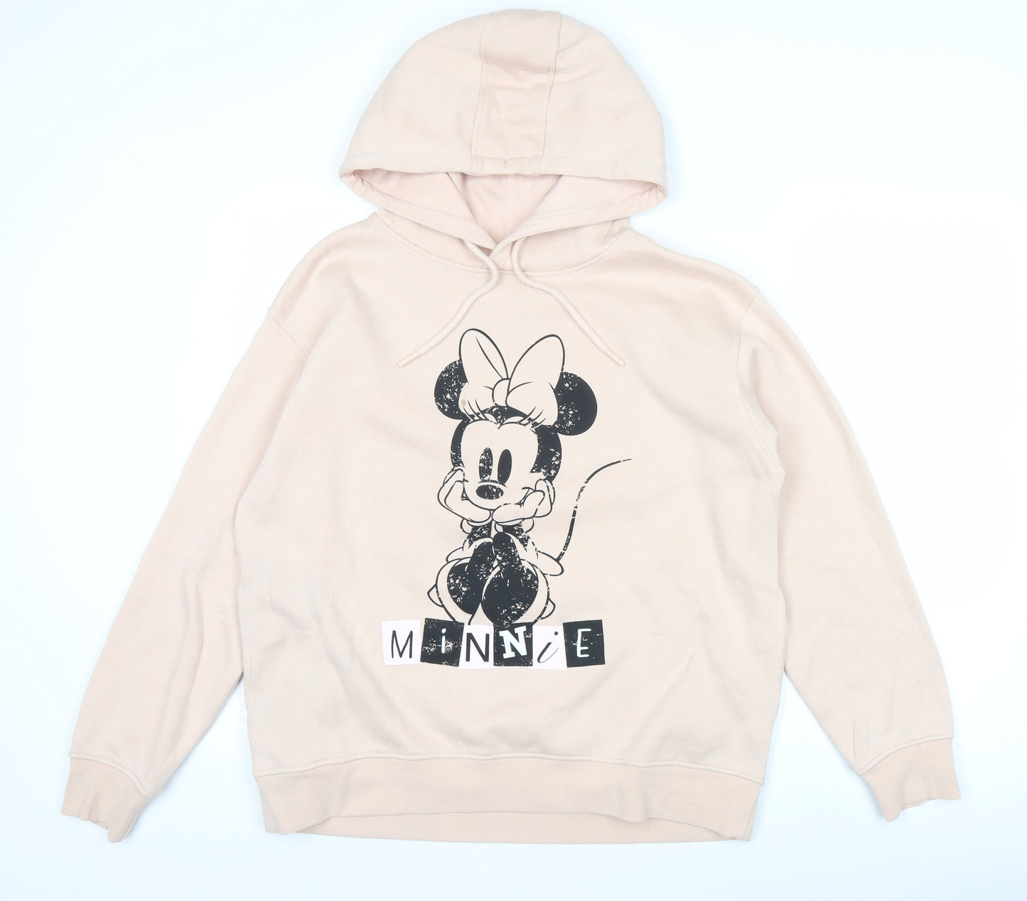 Disney Minnie Mouse Womens Beige Hoodie Sweatshirt Size M Pullover