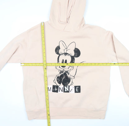 Disney Minnie Mouse Womens Beige Hoodie Sweatshirt Size M Pullover