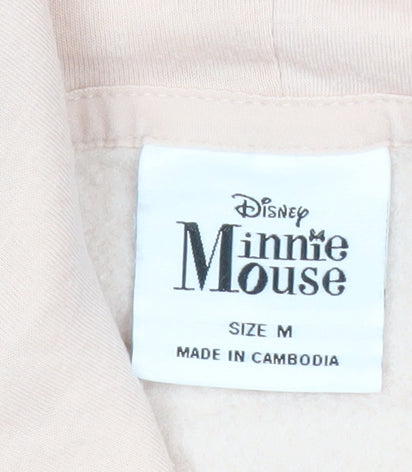 Disney Minnie Mouse Womens Beige Hoodie Sweatshirt Size M Pullover