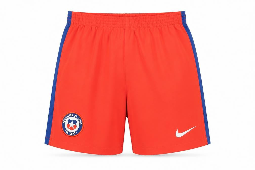 Front view of Nike boys’ red football shorts, size L, athletic polyester activewear