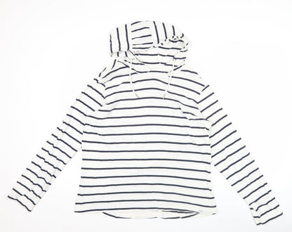 Regatta Womens White Striped Pullover Hoodie UK 16 Long Sleeve Cotton