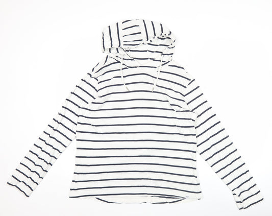Regatta Womens White Striped Pullover Hoodie UK 16 Long Sleeve Cotton