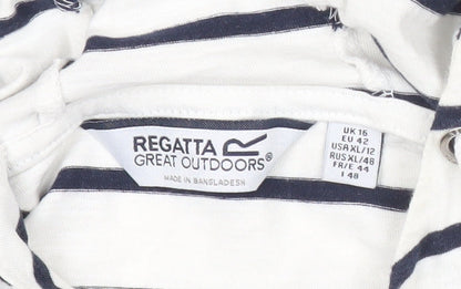 Regatta Womens White Striped Pullover Hoodie UK 16 Long Sleeve Cotton