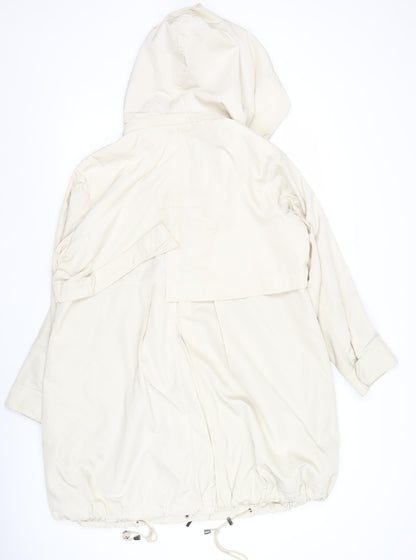 Couchel Womens Beige Parka Jacket L Hooded Mid-Length Casual