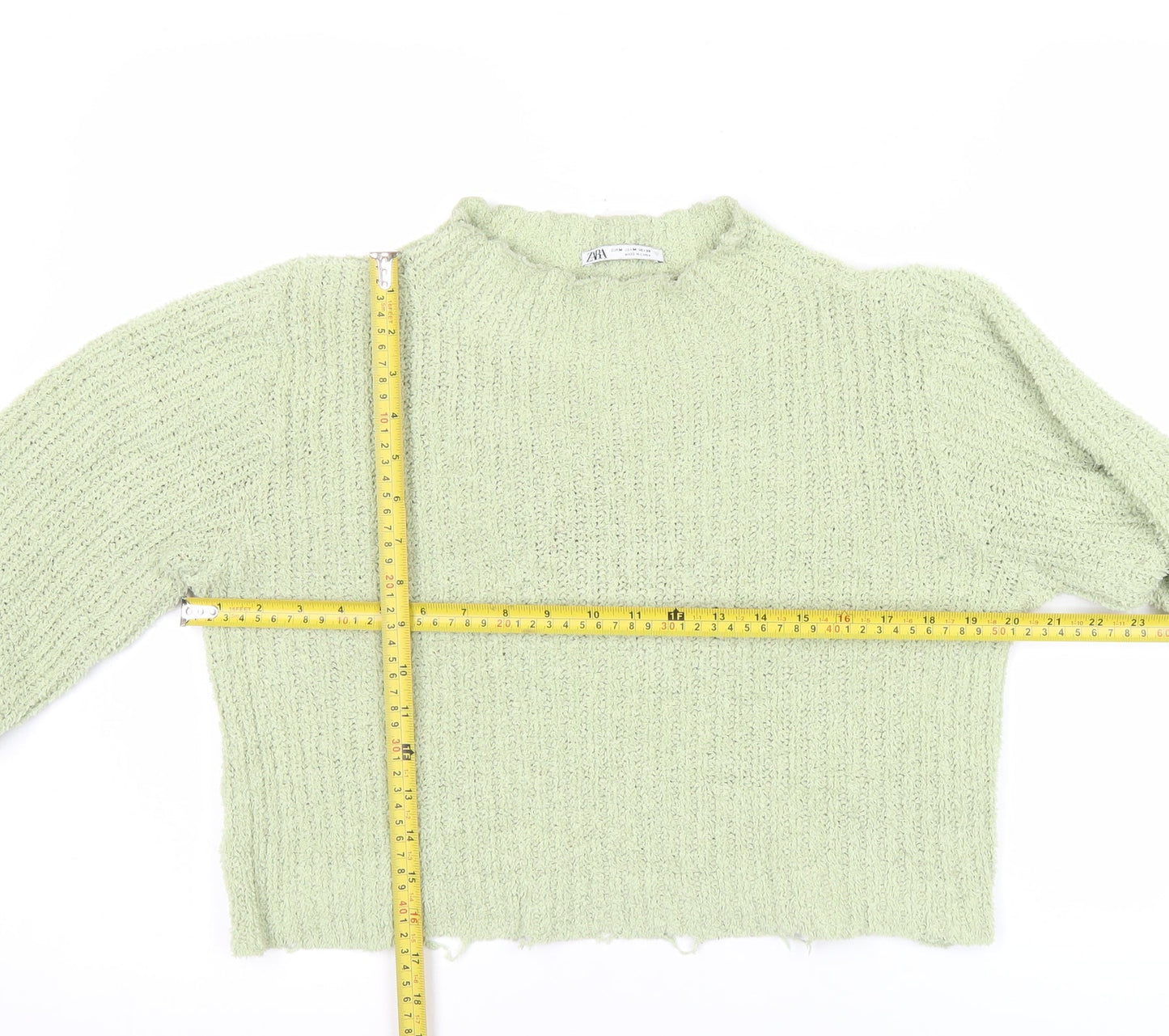 Zara Women’s Green Chunky Knit High Neck Pullover Jumper Size M
