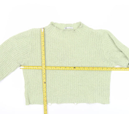 Zara Women’s Green Chunky Knit High Neck Pullover Jumper Size M