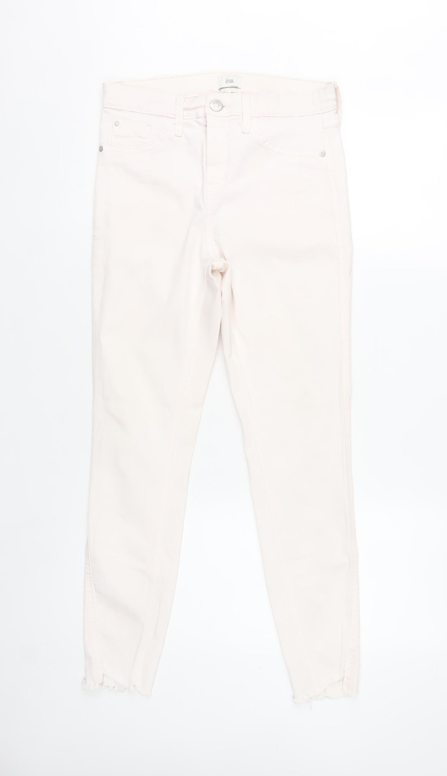 River Island Women Ivory Skinny Jeans Size 10 Slim Fit Frayed Hem