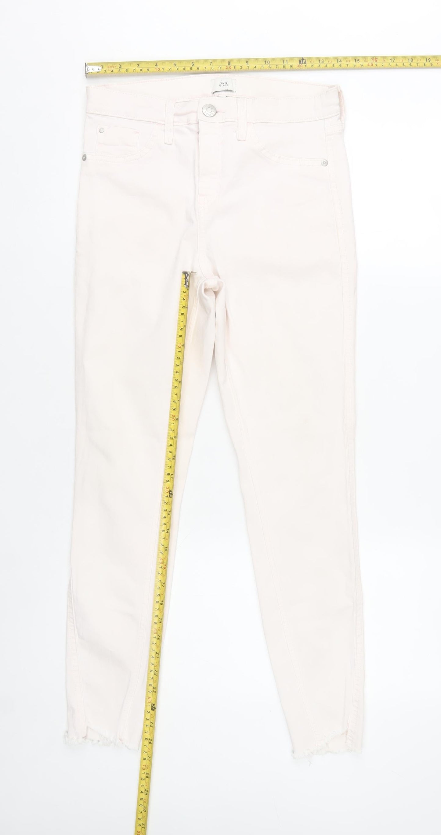 River Island Women Ivory Skinny Jeans Size 10 Slim Fit Frayed Hem